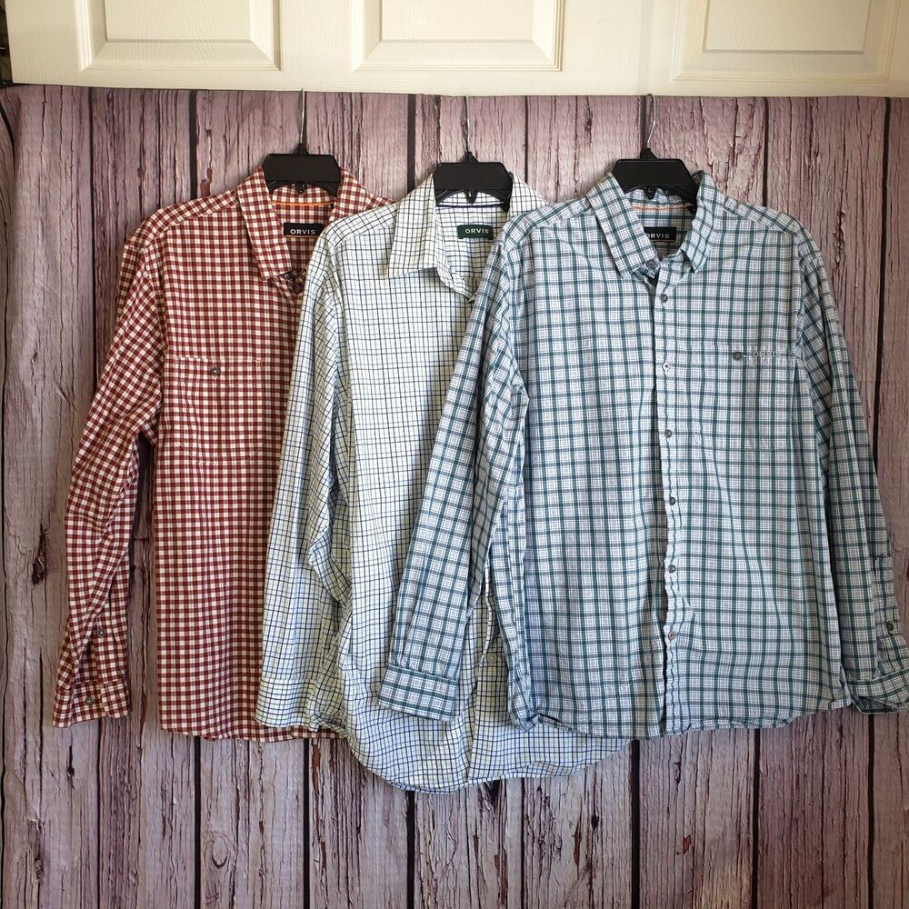 Orvis Bundle of 3 Large Shirts Long Sleeves Checks Gangnam Cotton Mens Workwear